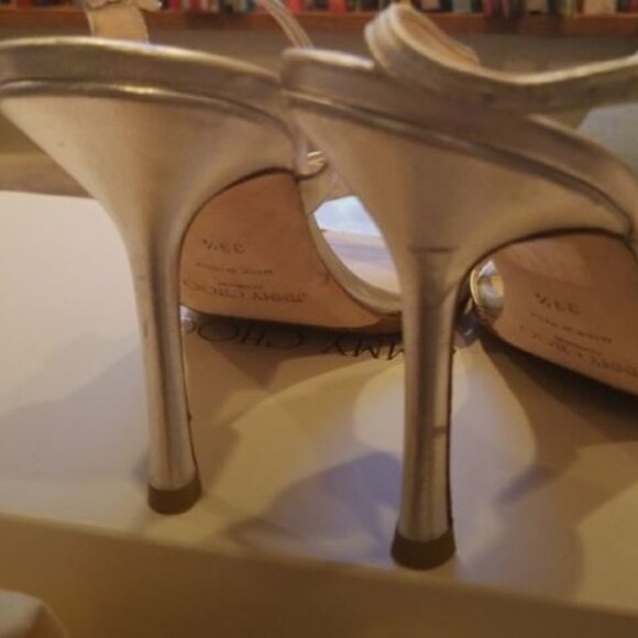 Jimmy Choo Silver Leather Jag Slingback Sandals - Picture 3 of 4